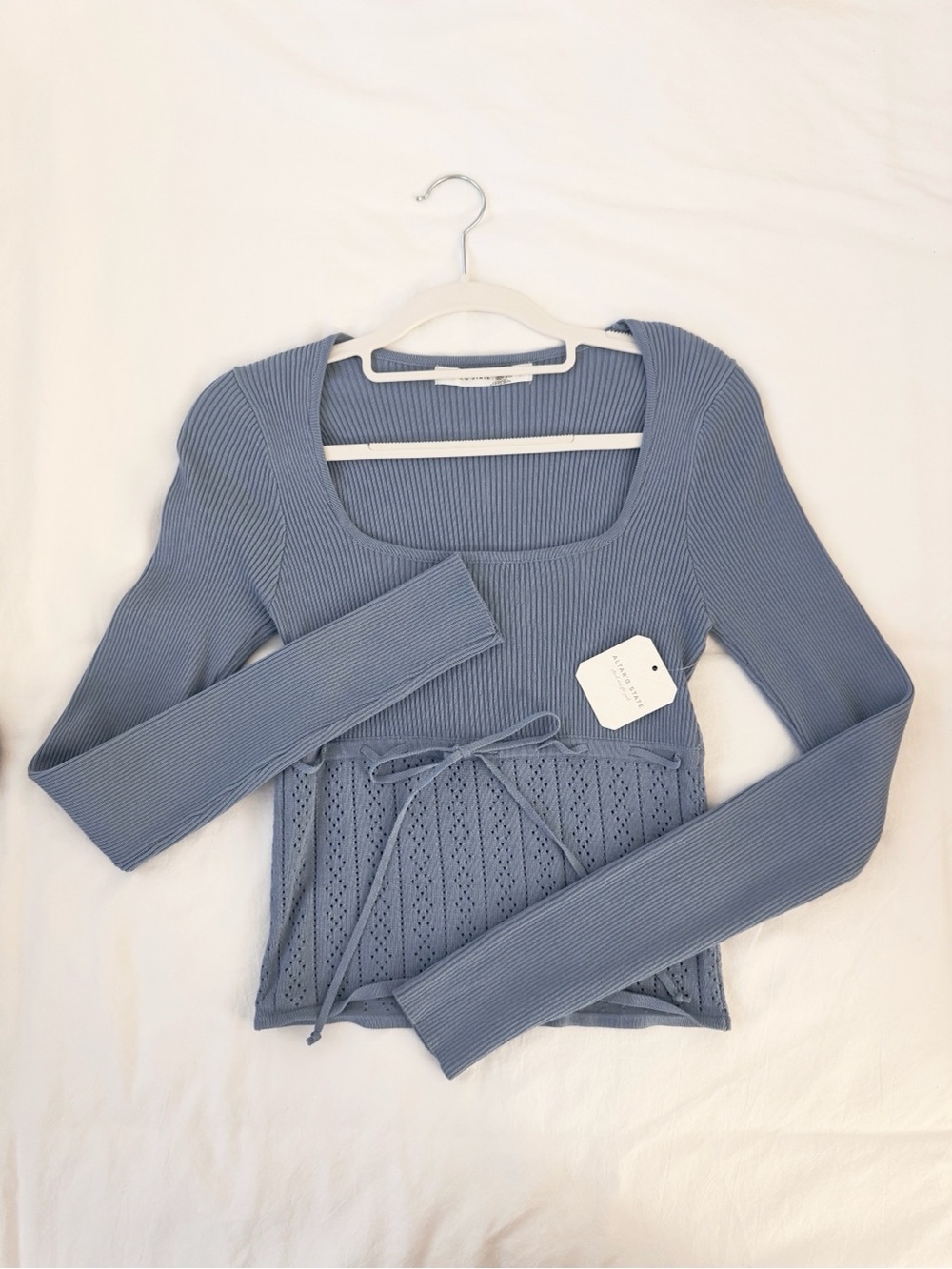 Altar’d State Dusty Blue Ribbed Square-Neck Women’s Top